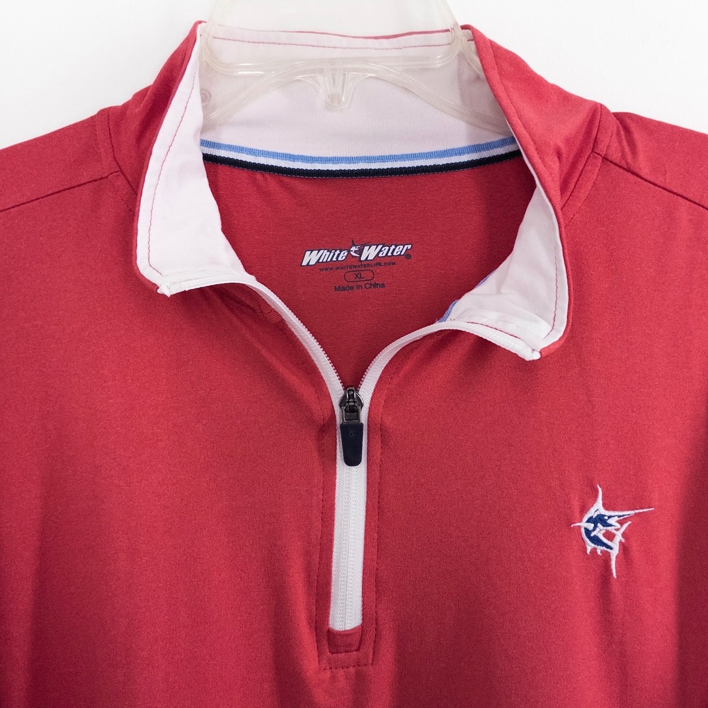 White Water Men's XL Red Quarter Zip Pullover Marlin Fishing Performance Stretch